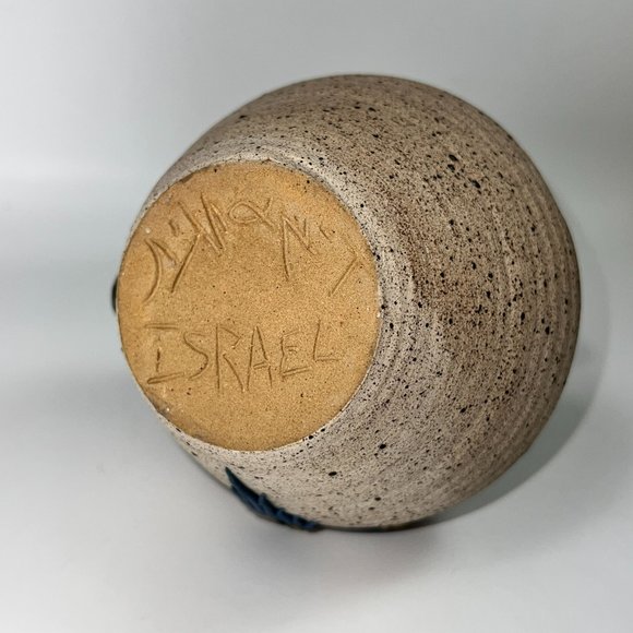 Studio Stoneware Art Pottery Pitcher Applied Design Collectible Marked Israel - Picture 10 of 12